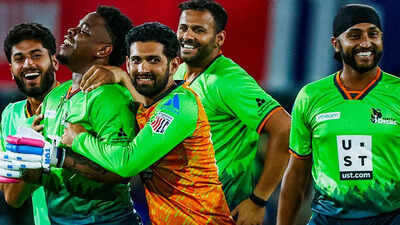 Shimron Hetmyer celebrates the winning six.